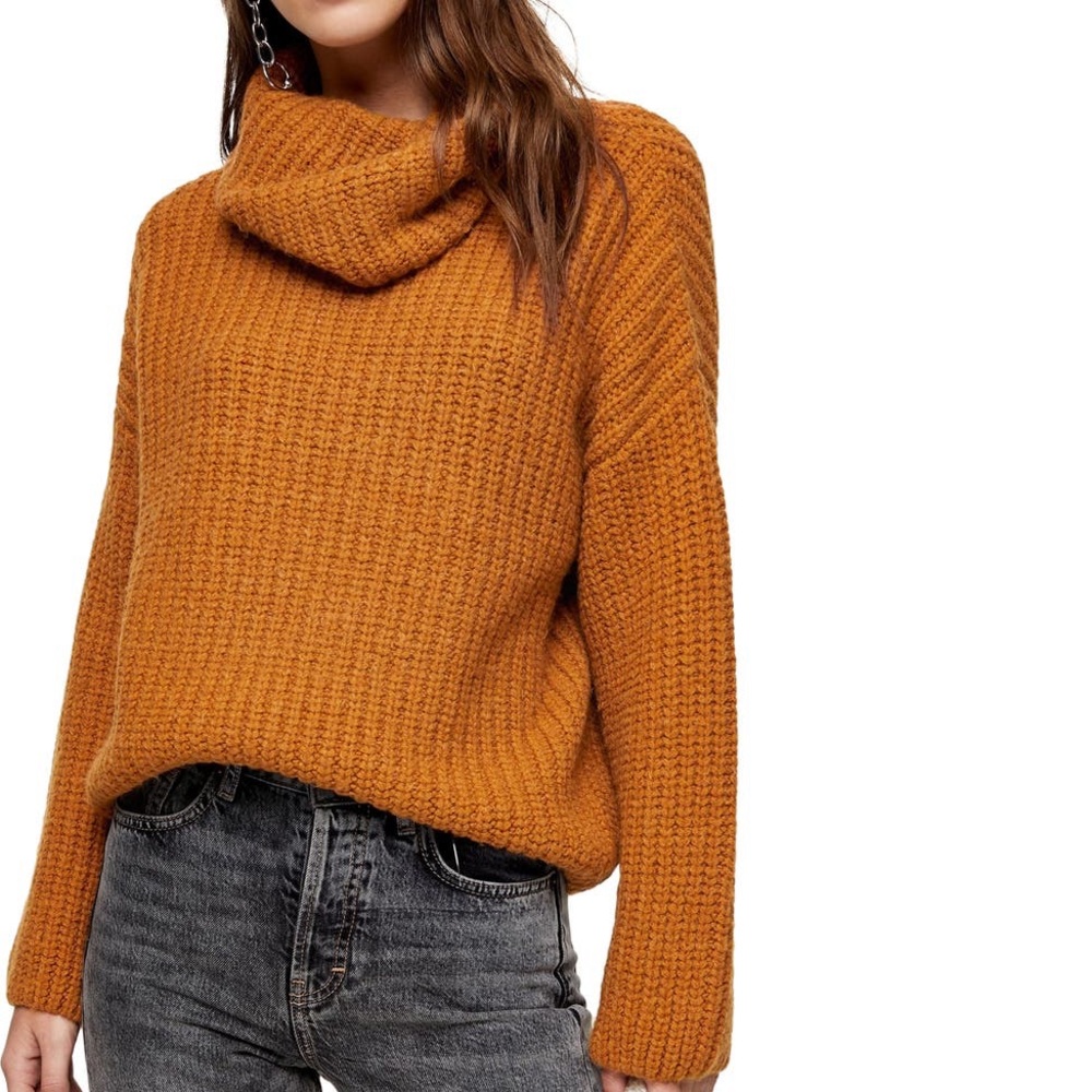 Topshop Turtleneck Rib Knit Oversized Sweater